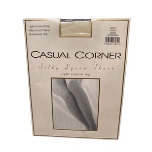Casual Corner Silky Lycra Sheer Pantyhose Ivory Size C Light Control Top New